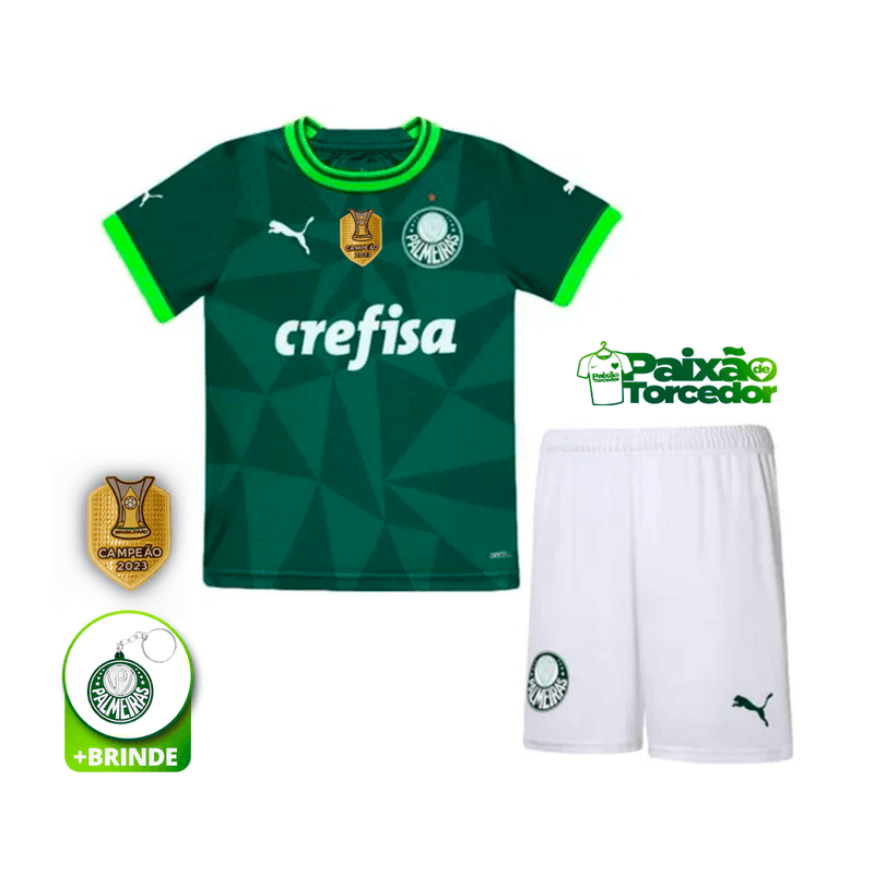 Equipación Palmeiras I 2023-24 Infantil - Torcedor PM - Parche Campeón Brasileño 2023