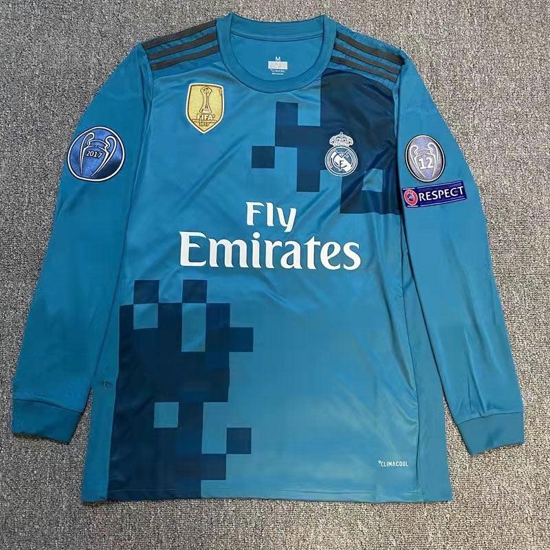 Real Madrid Retro 17/18 Long Sleeve Shirt PATCHS - AD Torcedor Masculina Blue