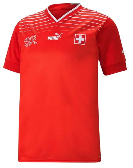 Camisola Suiça Home Copa do Mundo 2022 Torcedor Masculina - Vermelho e Branco