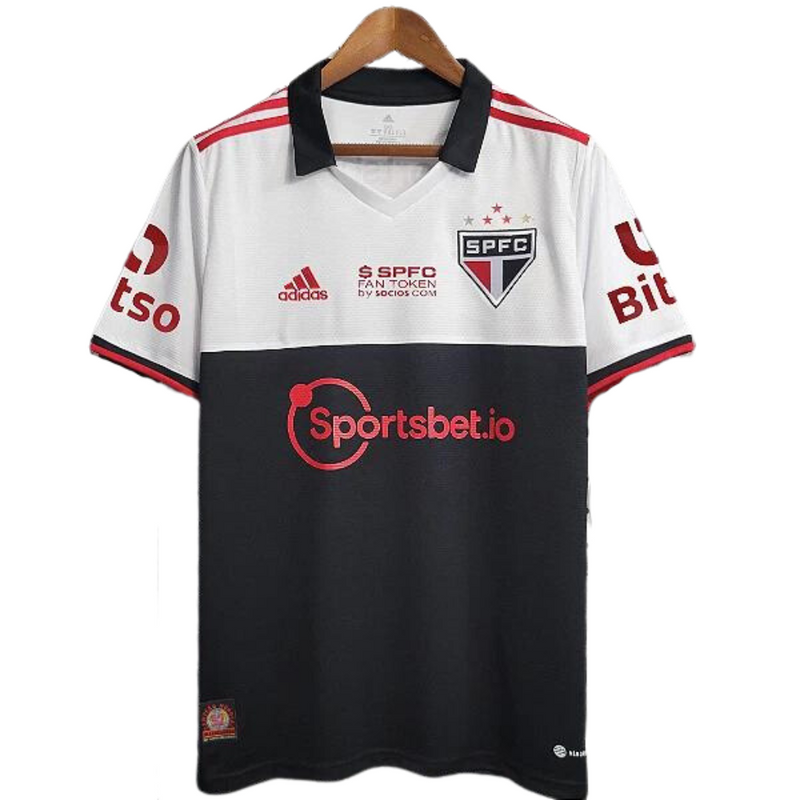 Camiseta São Paulo III 22/23 - AD Fan Masculino Todos los patrocinadores - Negra y Roja
