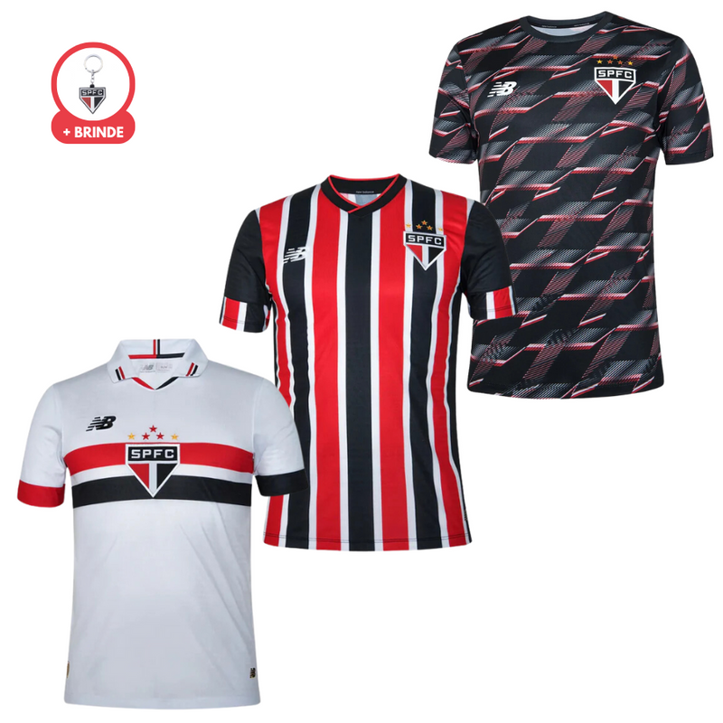 Kit 3 Camisetas Fanáticos São Paulo 2024/25 Hombre Local, Reserva, Prepartido + Regalo