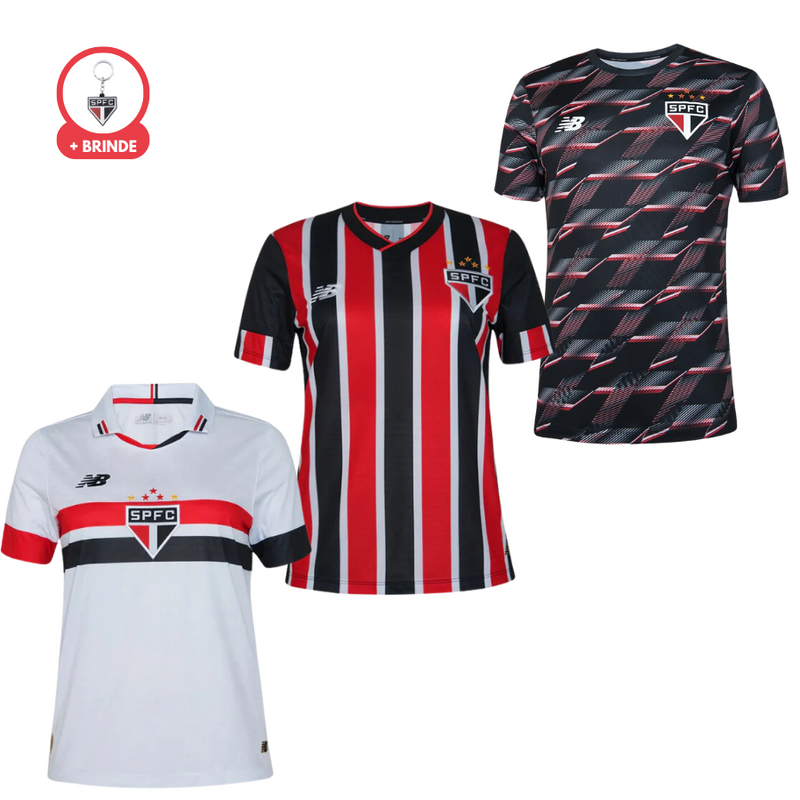 Kit 3 Camisetas Aficionado São Paulo 2024/25 Mujer, Reserva, Prepartido + Regalo