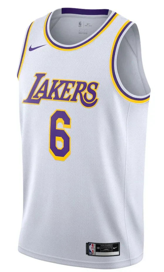 Regata Los Angeles Lakers LeBron James 21/22 Nº6 - Torcedor - Masculina - Branco, Roxo e Amarelo