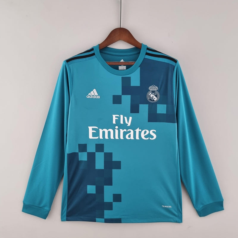 Real Madrid Retro 17/18 Long Sleeve Shirt PATCHS - AD Torcedor Masculina Blue
